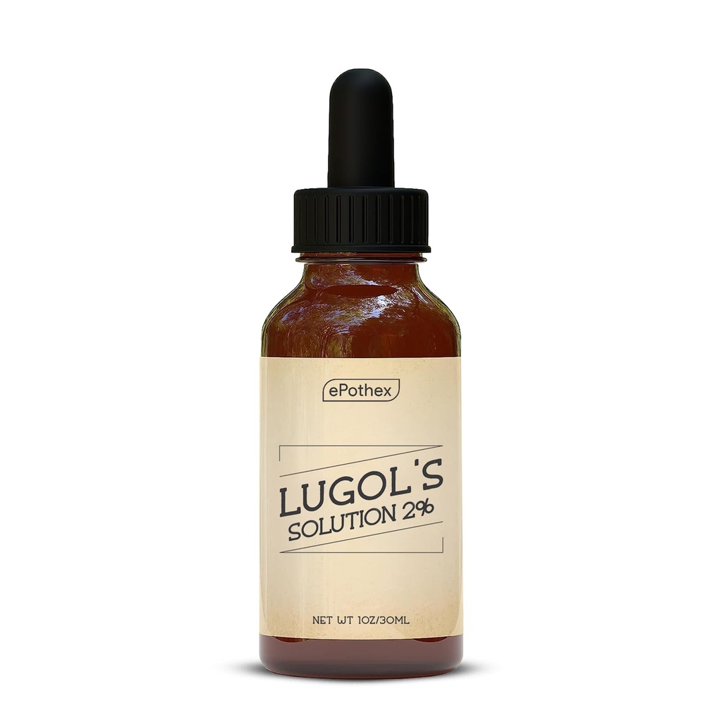 Lugols lösning 2% 1oz Glass Dropper Bottle. Innehåller kaliumjodid och jod, 30 ml