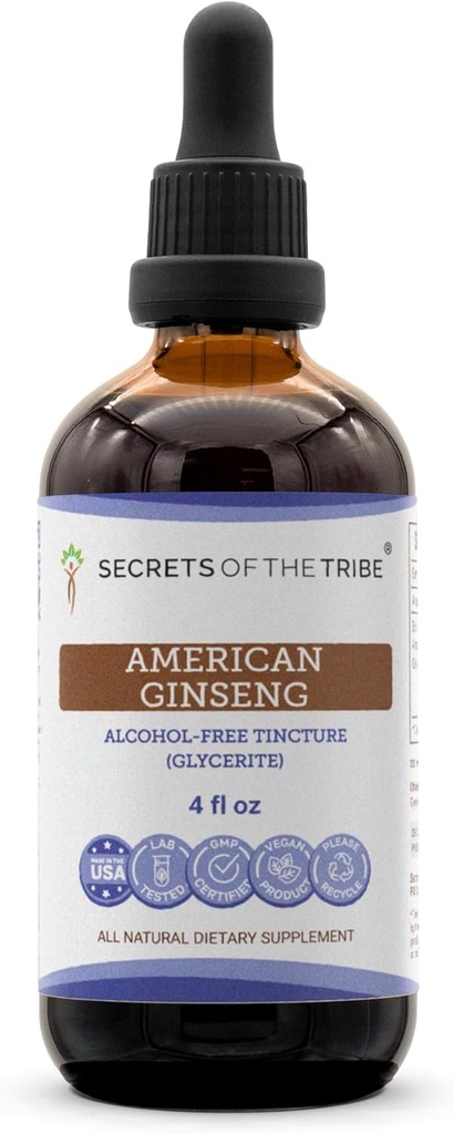 Heimo American Ginseng Tincture alkoholiton nesteuute, Farm Ginseng (Panax Quinquefolius) Kuivattu juuri (4 FL OZ)