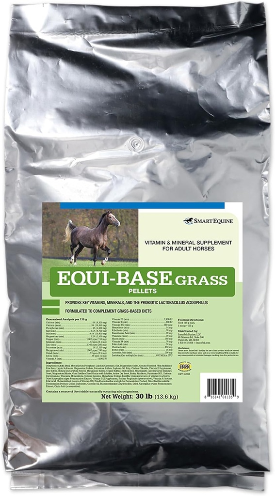 SmartEquine EquiBase Grass Pellets | Horse Vitamins & Minerals Supplement, Forage Balancer | Hästar i ljus till måttligt arbete | 30 lb Bag