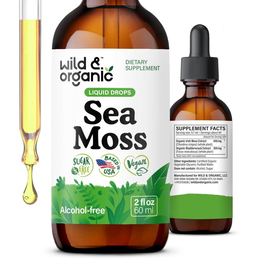 Wild & Organic Sea Moss Liquid Drops - Immuunituki - Irish Sea Moss and Blackdercrack Tincture - Multimineral Chondrus Crispus Supplement - Vegan, Sugar & Alkoholiton - 2 fl oz