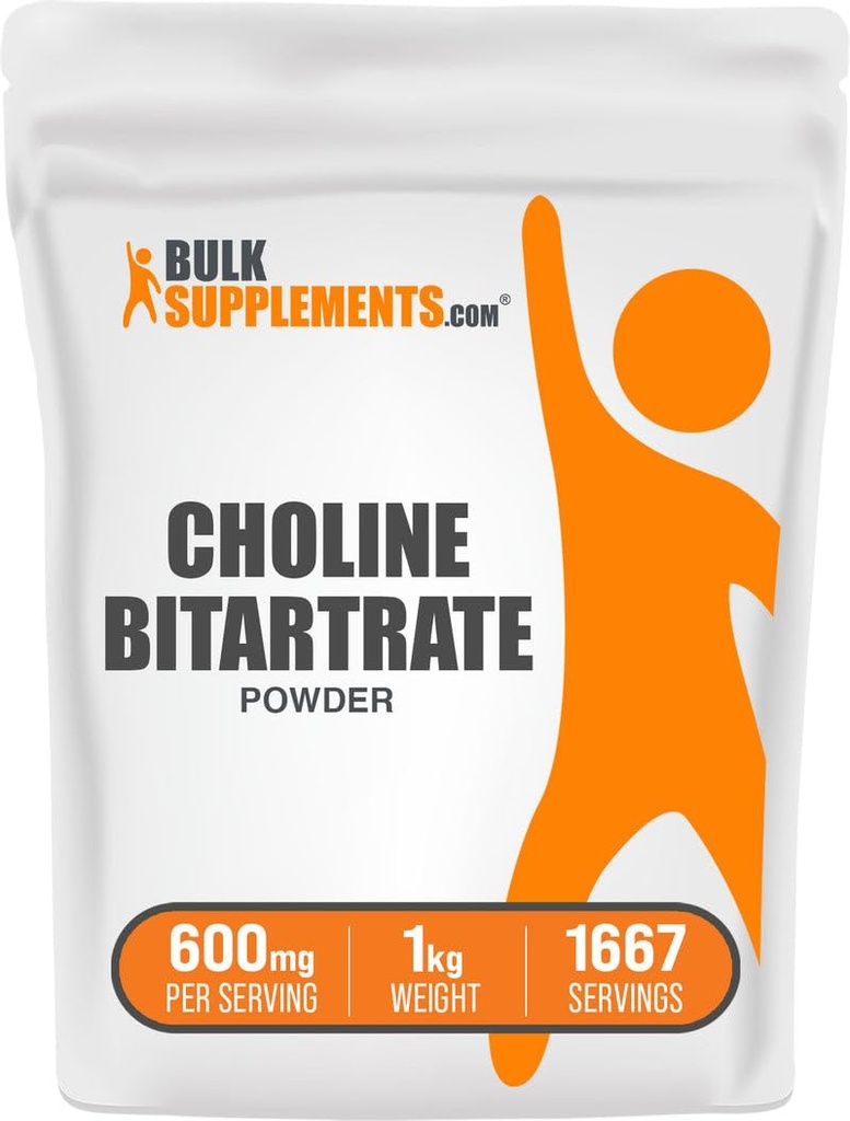 BulkSupplements.com Choline Bitartrate Powder - Choline Supplements - Unflavored & Gluten Free, 600mg per Servering, 1kg (2,2 lbs) (Pack of 1)