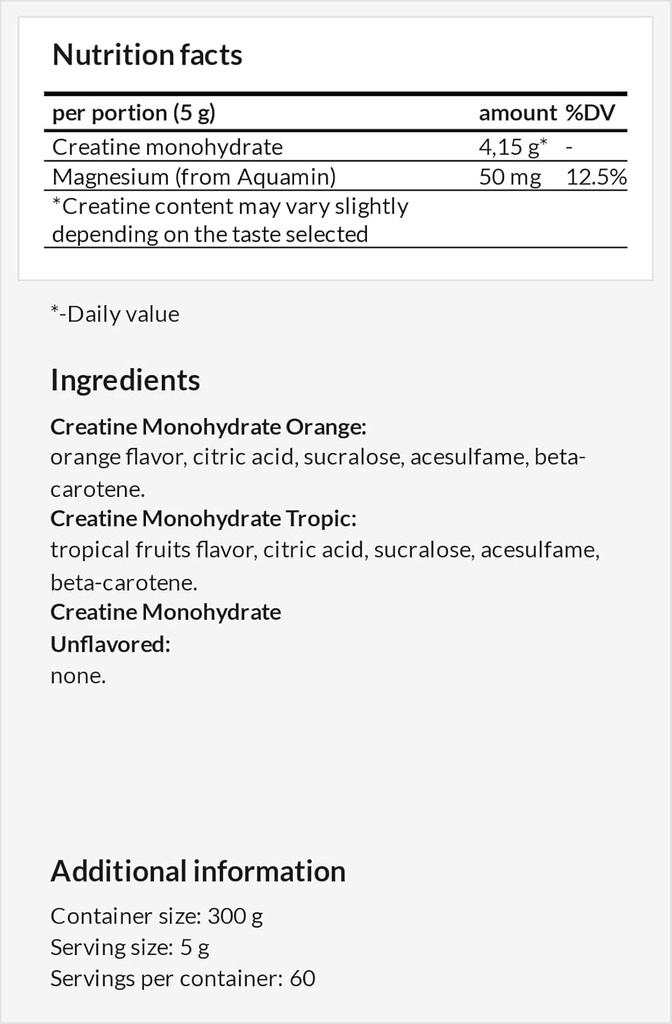 Creatiini Powder 300g - Creatiini Monohydraatti 4150 mg Magesium per tarjoilu - 60 tarjoilua per pakkaus - korkean intensiteetin liikunta tukea - Watermelon Flavour - MZ