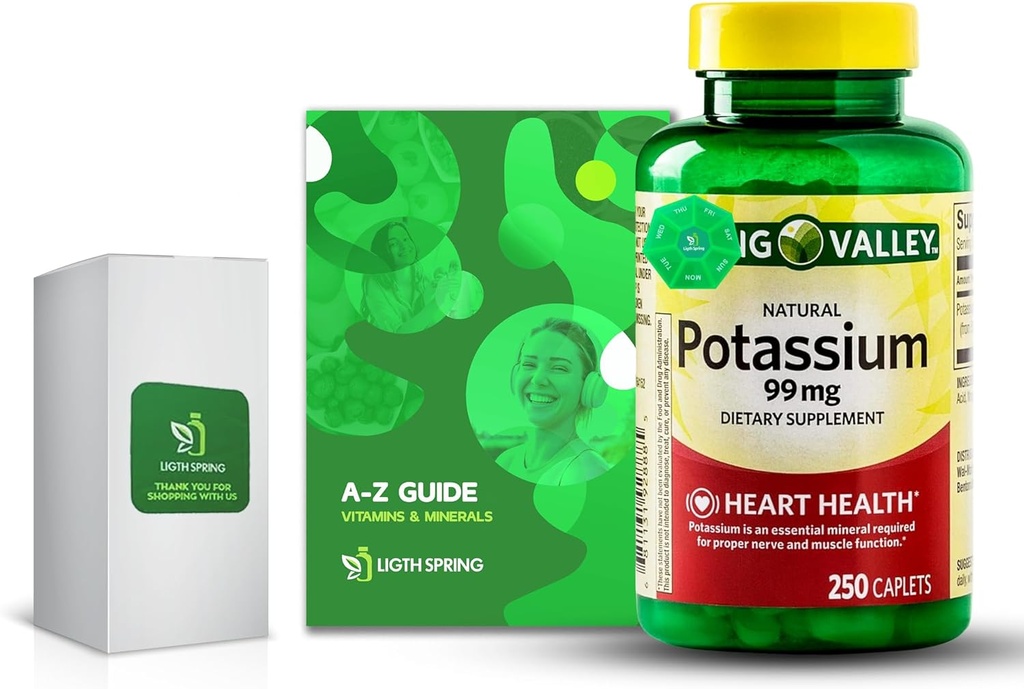 Kalium 99 mg, 250 Caplets Bundle med exklusiva vitaminer och mineraler A till Z - Bättre ljus & Spring Guide