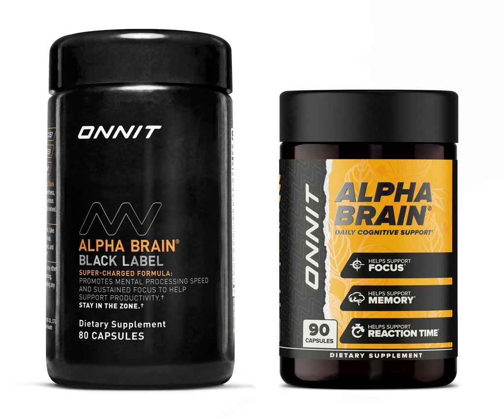 ONNIT Premium Alpha Brain Bundle - Nootropic Brain Supplement (90 Ct) + Black Label Citicoline Mielen nopeus, Huomio & Kognitiivinen tuki täydentää (80 Ct) - edistää keskittymistä, keskittymistä ja muistia