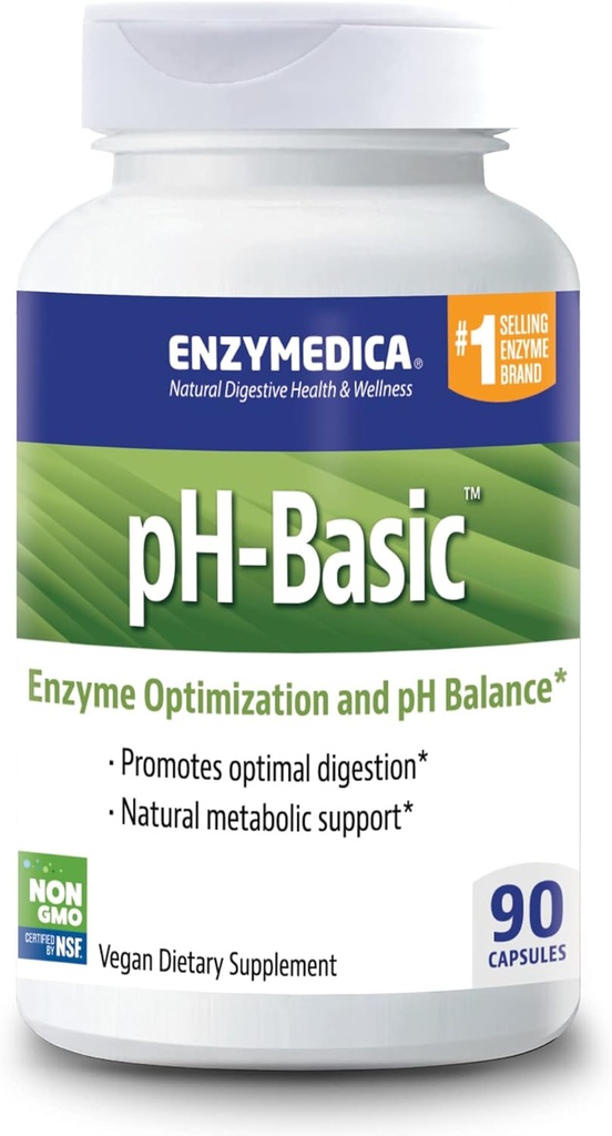 Enzymedica, pH-Basic, sisältää digestiivisia entsyymejä, ravintoaineita ja yrttejä, tukee terveellistä digestiota ja pH-tasapainoa, 90