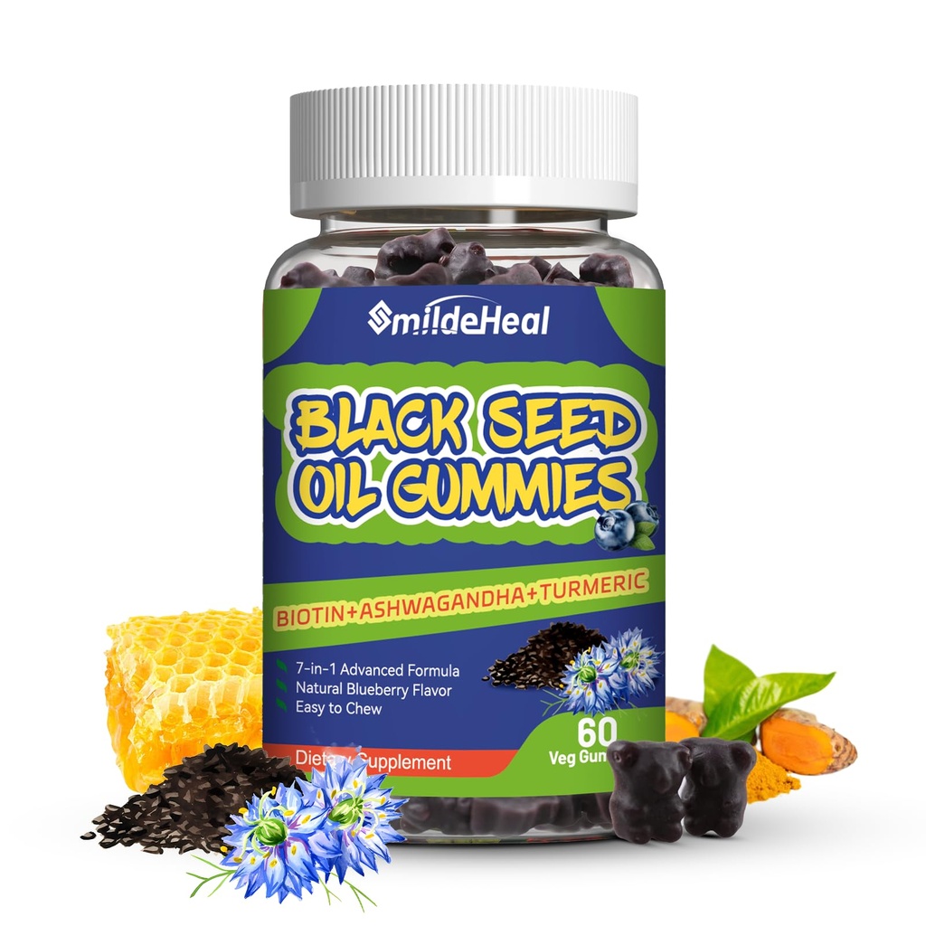 Black Seed Oil Gummies, Organic Black Cumin Seed Oil Gummies, Black Cumin Seed Oil Organic 500mg, Chewable Black Seed och Honey Gummies, Vegan, 60 Gummies