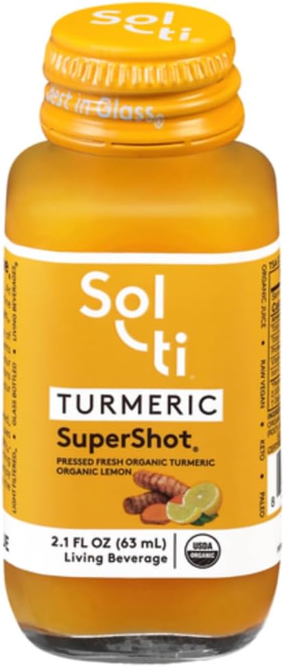Sol-ti Organic Turmeric SuperShot Drink, Black Pepper Enhances Absorption och Bioavailability of Curcumin i gurkmeja för att hjälpa till med gemensamt stöd, SuperFood, 12 Pack (2.1 Fl oz)