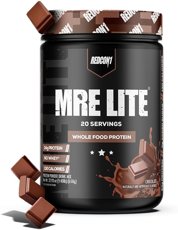 REDCON1 MRE Lite Koko ruoka proteiinijauhe, suklaa - Low Carb & Whey Free Aterian korvaaminen eläinproteiinisekoituksilla - Helppo digest-lisävalmisteinen MCT-öljyillä (20 tarjoilua)
