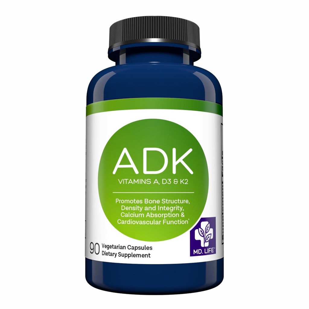 MD.LIFE ADK-vitamiini täydentää D3-vitamiinia K2 ja Complex 120 kapselia .