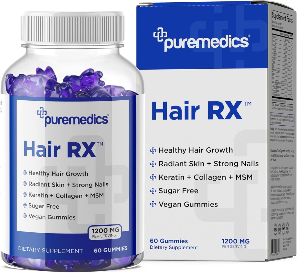 HairRX Biotin 6000mcg Vegan Gummies för vackert hår och naglar - Kollagen, Panthonthenic Acid, jod, bambu, kokosolja, zink, MSM för kvinnor och män (1 månads leverans)