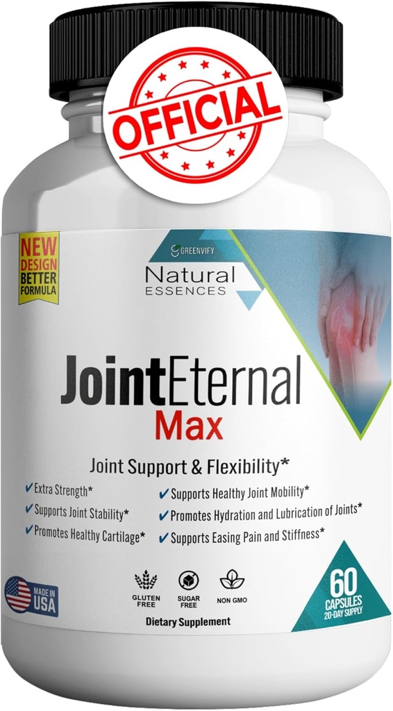 Joint Ikuinen Max Natural Essences Natural Joint Support Supplement, 60 kapselia 20 päivän tarjonta, gluteeniton, sokeriton, ei-GMO, valmistettu Yhdysvalloissa (1)