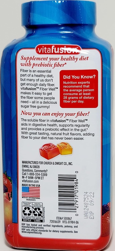Vitafusion Fiber Well Sugar Free Gummy Vitamiini Supplement, 220 Ct. 2 pakkaus