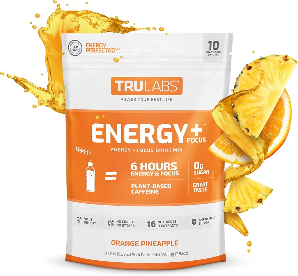 TRULABS Endurance, Energy + Focus, Jauhettu juoma Mix, Orange Ananas (10ct)