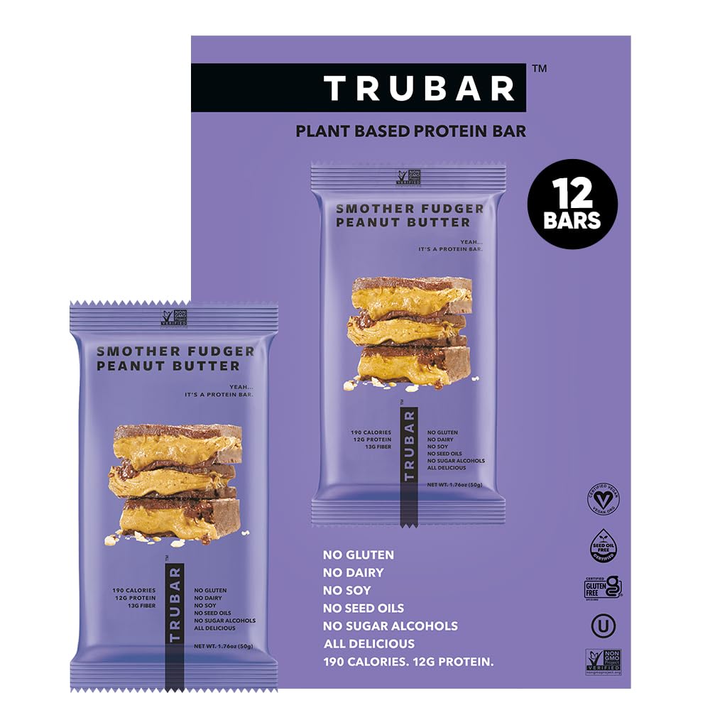 TRUBAR Vegan Protein Bars - Smother Fudger Peanut Butter, Soy Free, Dairy Free, Gluten Free Protein Bars - No Sugar Alcohols - Non-GMO - 12g Protein - 12 greve