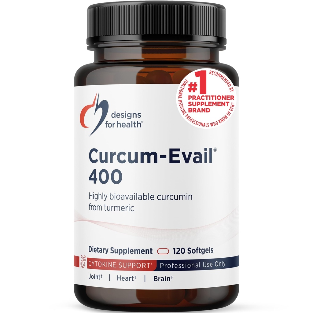 Designs for Health Curcum-Evail 400 - Biosablet Turmeeric Curcumin lisäravinteet - Evail Emulgointitekniikka - Curcumin C3 Complex Turmeeric Oil + E-vitamiini, ei-GMO (120 Softgels)