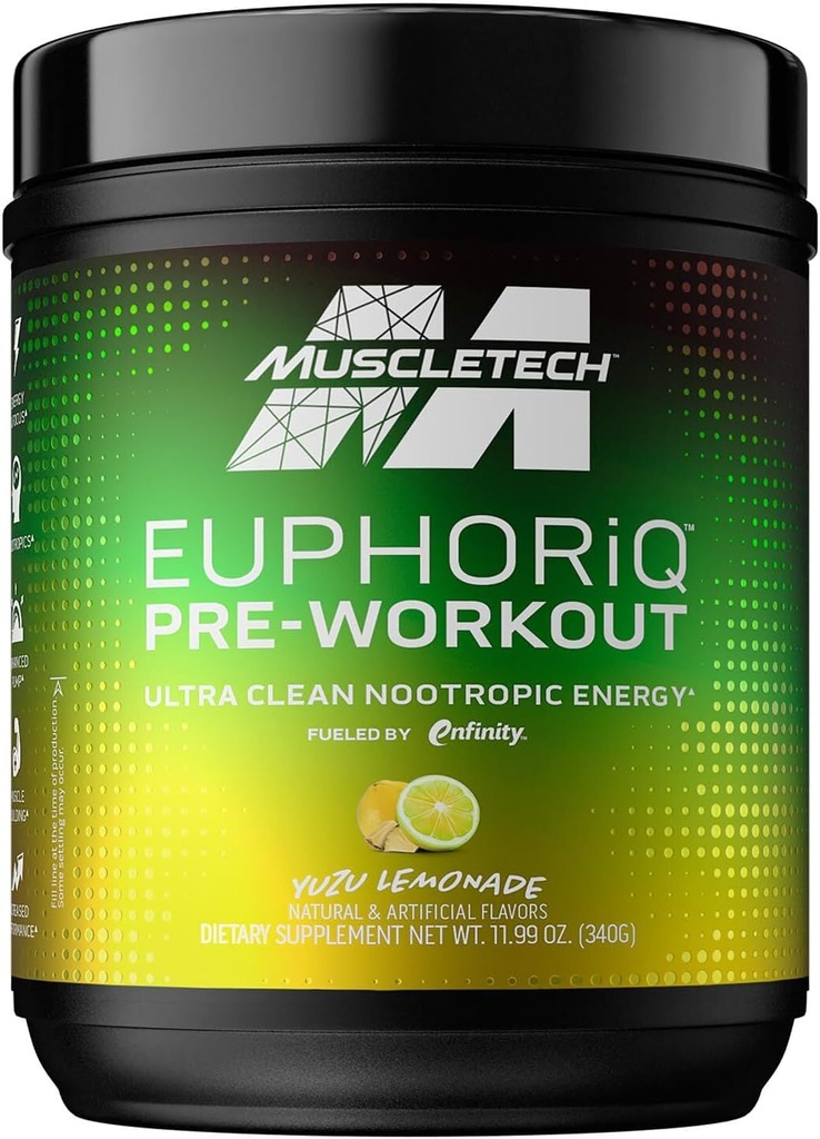 Pre Treenout Powder MuscleTech EuphoriQ PreWorkout Smart Pre Treenout Powder for Men & Women Coffeine Metabolite Stained with Paraxante Yuzu Lemonade (20 Servings)