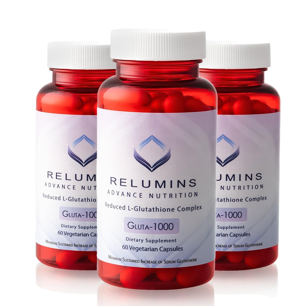 Alumiinit Advance Nutrition Gluta 1000 - Alennettu L-glutationi, Alpha Lipoic Acid & Rose HIPS - Antioksidantti tuki ihon ja yleistä hyvinvointia - 60 Veg kapselia x 3 pulloa (90 päivän toimitus)