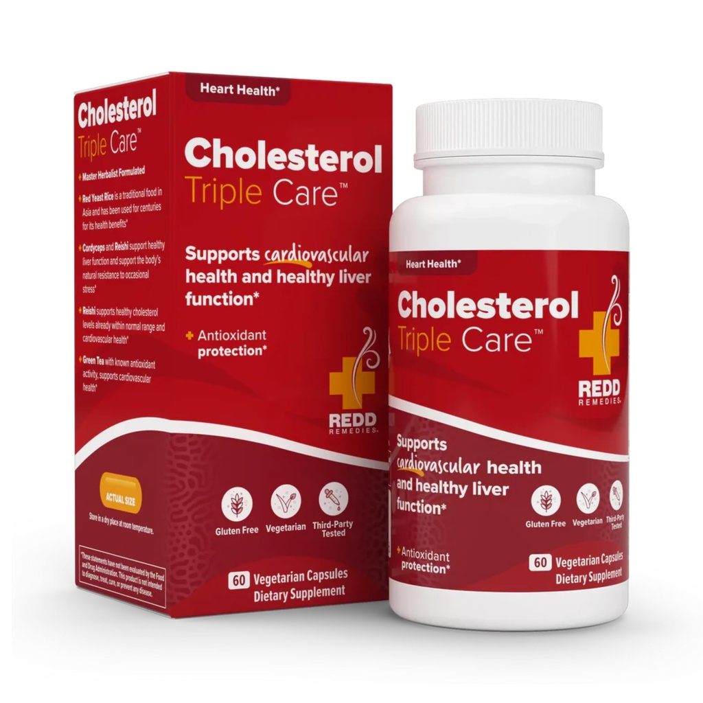 Redd Remedies, Cholesterol Triple Care, tukee terveitä kolesterolitasoja ja maksan toiminta, 60 kasvissyöjä kapselit