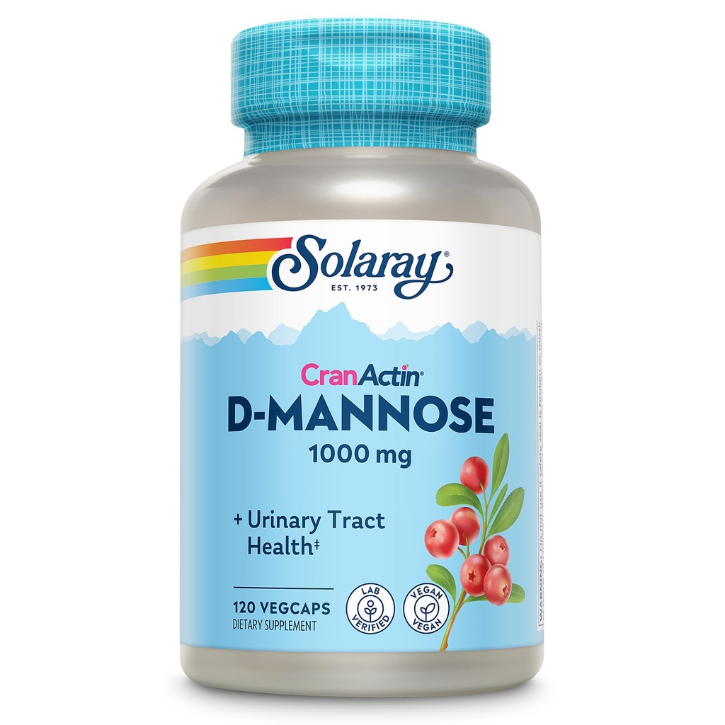 SOLARAY D-Mannose 1000mg kanssa CranActin Cranberry Extract - D Mannoosi ja karpalo täydentää C-vitamiini - tukee virtsateiden Tract Health - Vegan, 60 päivän takuu