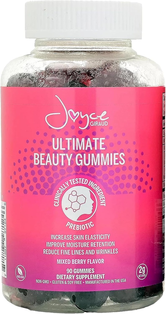 Joyce Giraud Ultimate Beauty Gummies, 30 päivän tarjonta, tukee ihon nesteytys & terve iho sävy, 90 Gummy