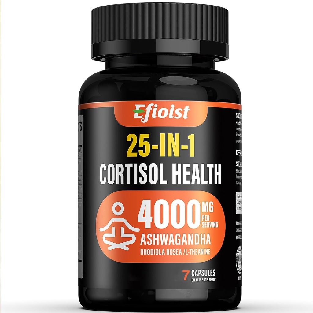 Cortisol Health Supplement, 25-i-1 Cortisol Reducer för kvinnor och män, Cortisol Supplements för med Ashwagandha, Rhodiola Rosea, L-Theanine, 7 kapslar