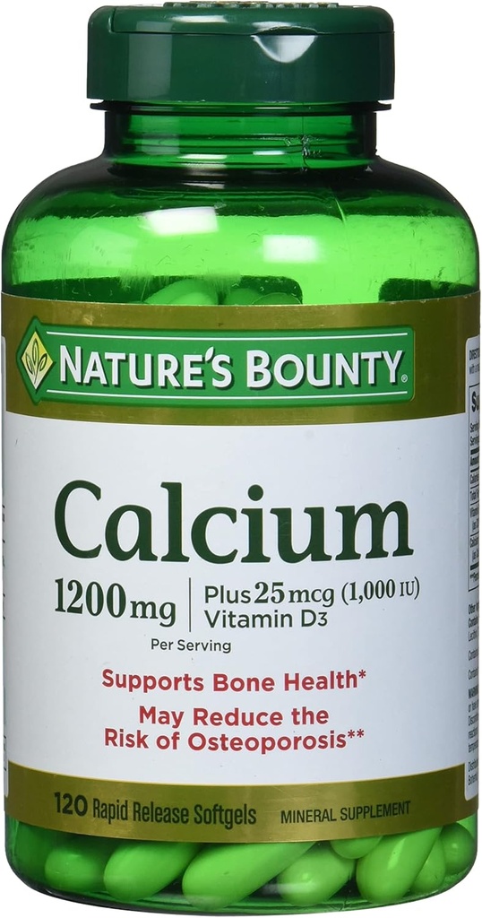 Nature's Bounty Kalsium Absorbable 1200 mg D-vitamiinilla täytetty, 120