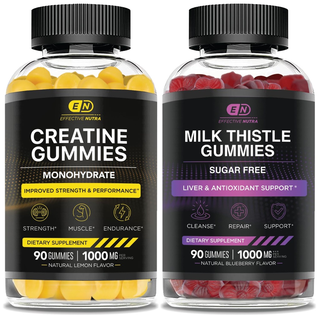 VAIKUTTAVAA NUTRA Kreatiini Monohydraatti Gummie 90ct & Sokeriton maito ohdake Gummies 90ct
