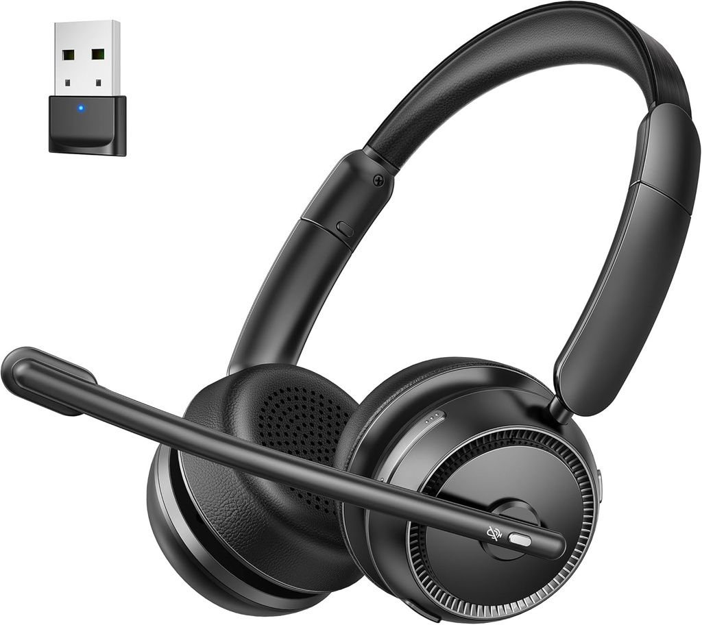 Bluetooth kuuloke, jossa on tekoälyä Cananceling Microphone, Stereo HiFi Bluetooth-kuulokkeet, USB Dongle tietokonetoimistolle Skype Zoom Meeting Trucker