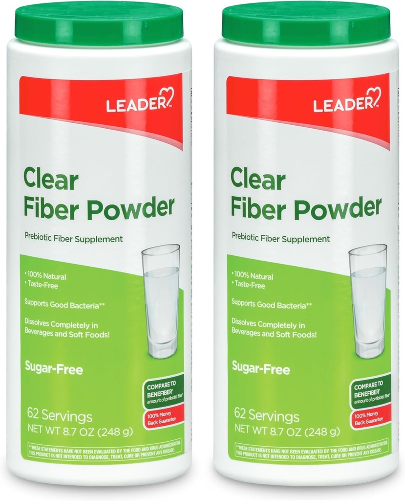Leader Prebiotic Fiber Supplement Powder for Dgestive Health, 100% Natural Daily Fiber Powder, Sugar-free, Maku-vapaa, Gluteeniton, Ei-GMO, Ei-maukasta (Pack of 2)