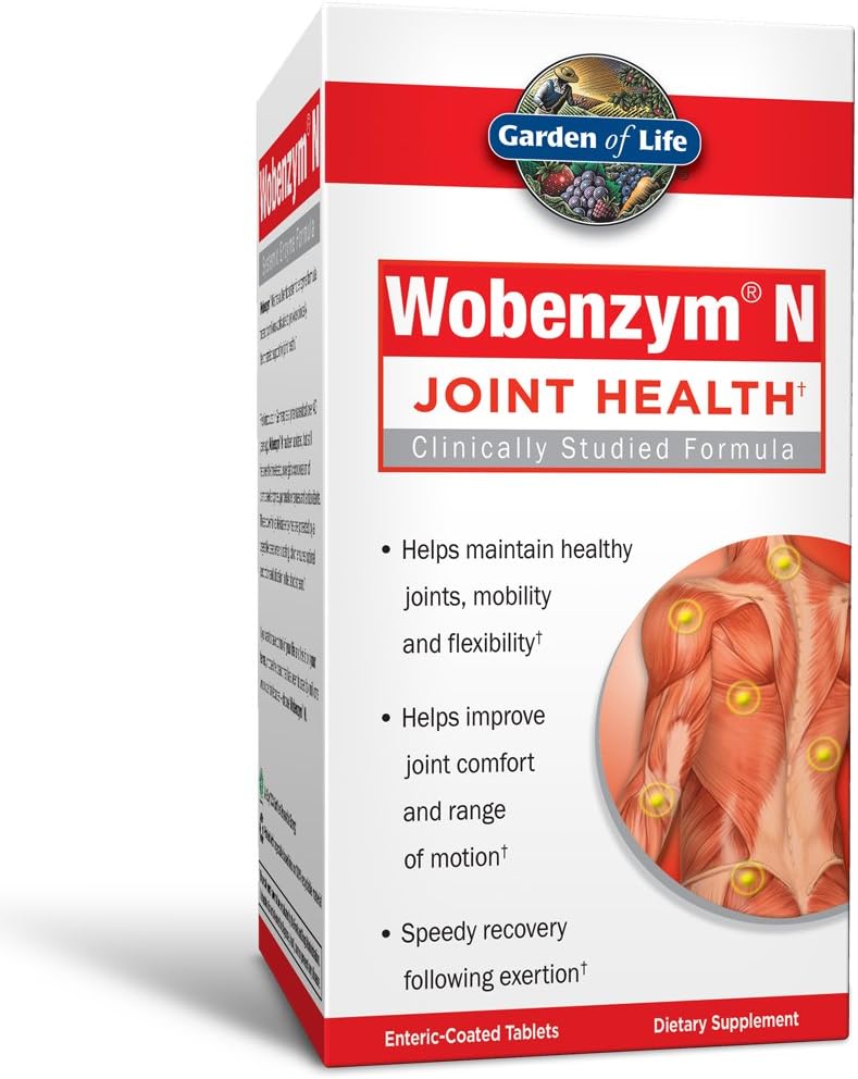 Garden of Life Joint Supplement for Men and Women - Wobenzym N Systemic Enzymes, Clinically Studied Formula for Healthy nivelet, liikkuvuus, joustavuus, Post Exercise Recovery, Gluteeniton, 100 tablettia