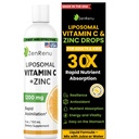 Zenrenu Liposomal Vitamin C och Zink Liquid Drink för vuxna och barn - Non GMO Sunflower Lecithin - Max Antioxidant & Immune Support, 5 oz / 150 ml