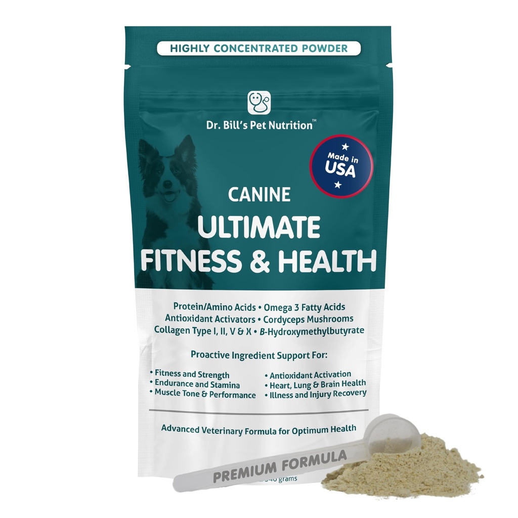 Tri Bill.s Koiran Ultimate Fitness & Health Vitamiineja koirille . Monivitamiinia koirille w/Coenzyme Q-10, E-vitamiinia, D-3, Biotiini, Foolihappo, Hyaluronihappoa koiran vitamiinit ja lisäravinteet 340g