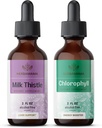 HERBAMAMA Herbal Liquid Drops Kit - Bundle of Milk Thistle Extract 2 fl oz ja Liquid klorofylli 2 fl oz - Vegan Supplement Liquid Extract - Ei GMO, sokeri & alkoholiton - 2 pakkaus