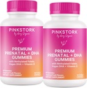 Pink Stork Premium Prenatal Gummy Vitaminer med DHA, Folate och vitamin D - 60 Vegan Gummies - 2 Pack