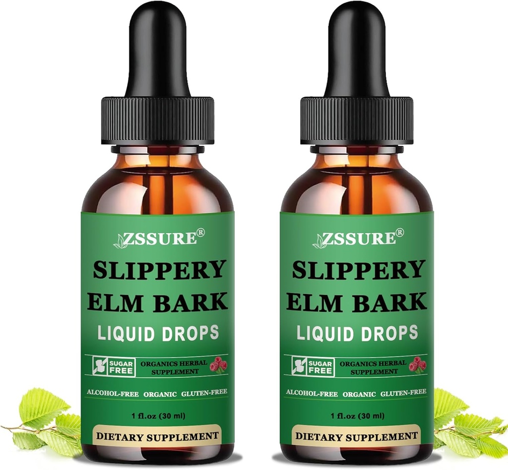 (2 pakkaus) Liukas jalavan Bark nestemäisiä tihkuja, puhdas orgaaninen liukas jalavauute 1000 mg digestiivinen Gut Health, Liukas jalavan tincture Herbal Supplement, Vegan, alkoholiton, ei-GMO, gluteeniton