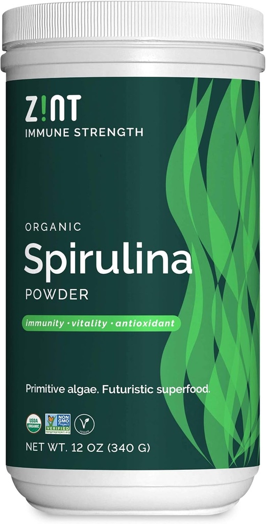Zint Spirulina Powder, Organic (12 oz): Premium Immune Support Supplement, Blue-Green Algae, Immunity Booster, Irradiated Vegan Protein