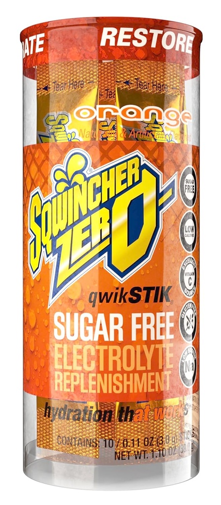 Sqwincher Zero Qwik Stik, Orange, Sokeriton, Alhainen Kalori, Alhainen Natrium-Elektrolyyttijauhe Nesteytys Mix, 11 oz Packet (Pakkaus 200)