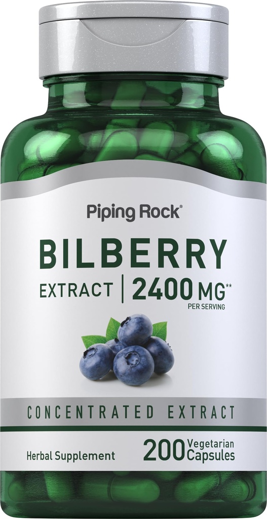 Piping Rock Bilberry Extract Kapselit 2400 mg ... 200 pilleriä... Kasvissyöjä, ei-GMO, gluteeniton