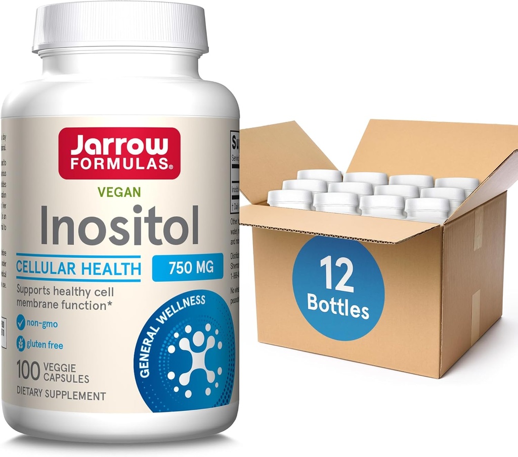 Jarrow Formulas Inositol 750 mg, kosttillskott, leverstöd för cellulär hälsa och allmän välbefinnande, 100 Veggie kapslar, upp till en 100-dagars leverans (Pack OF12)