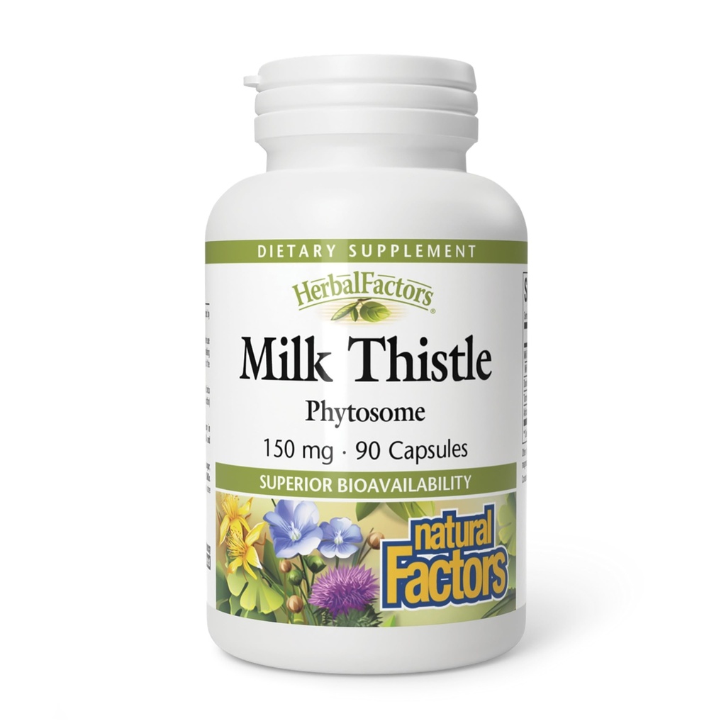 HerbalFactors by Natural Factors, Milk Thistle Phytosome, Edistää Tervettä maksan toimintaa Voikukka ja Turmeric, 90 kapselia (90 annosta)