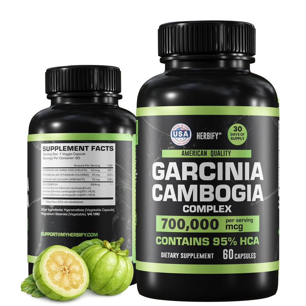 HERBIFY Garcinia Cambogia Wellness Support Supplement for Women & Men - Herbal Extract antioksidantti ominaisuudet - Energy Booster päivittäinen elinvoimaa ja ruoansulatusta tukea - 60 Count