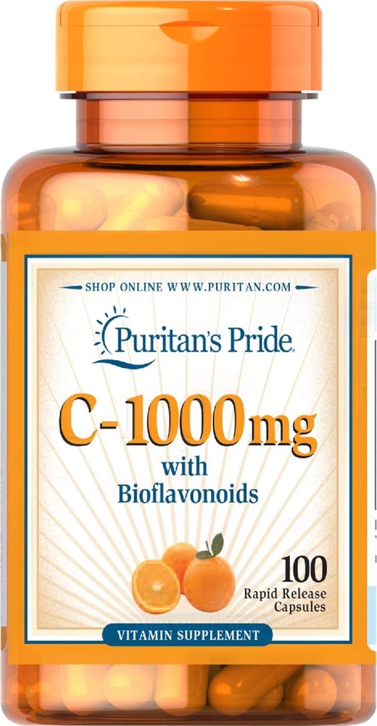 Puritans Pride Vitamin C med bioflavonoider för Immune System Support & Skin Health Capsules | Hälsosam tillskott | Glutenfri | Vegetarisk vitamintillskott - 100 greve