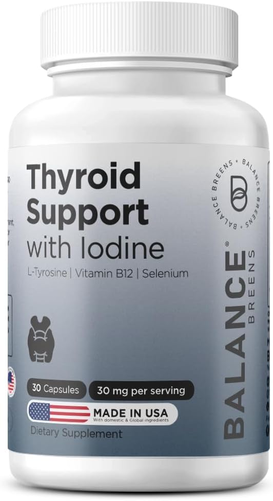 Balancebreens Kilpirauhasen tuki täydentää jodi, L-tyrosiini, B12-vitamiini ja seleeni, 30 Veg kapselit - energia, aineenvaihdunta ja Focus tuki