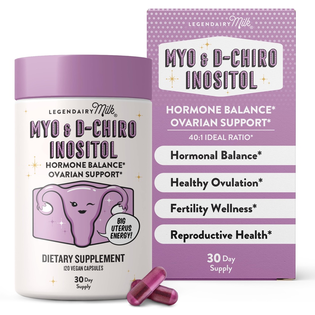 Legendairy Milk Pure Inositol täydennysosa - Myo Inositoli ja D-Chiro Inositoli kapselit - Ihanteellinen 40:1 suhde - Munasarja & hedelmällisyys Tuki naisille - 30 päivän tarjonta