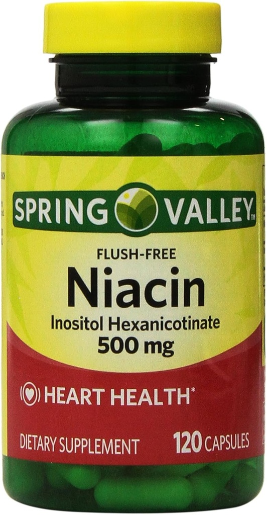 Spring Valley - Flush Free Niacin (B-3) 500 mg, 240 kapselia (2 pullon 120)