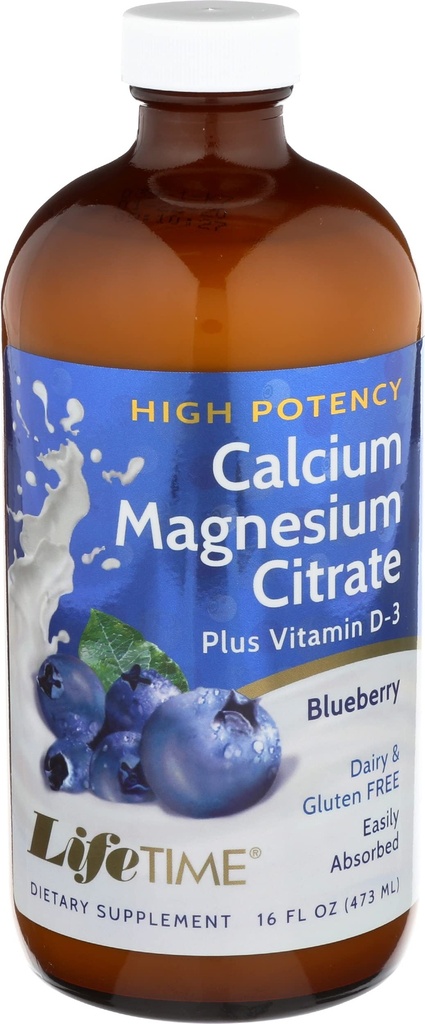 LIFETIME Bone Support, Kalsiumsitraatin, magnesiumsitraatin ja D-3-vitamiinin, rentoutuminen, luun ja lihasten tuki Formula, helppo imeytyminen, mustikkamaku, Noin 32 tarjoilua, 16 FL OZ