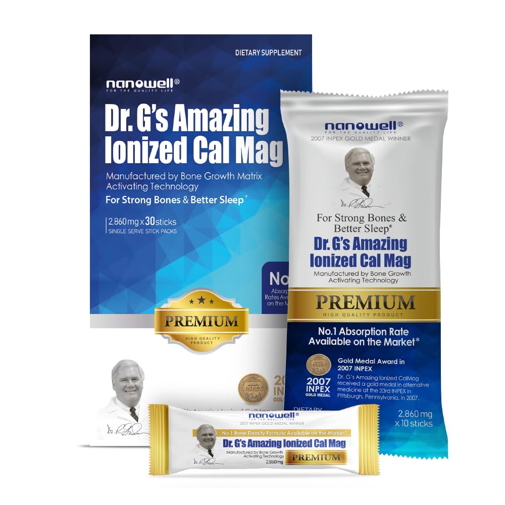 Dr G's Amazing Ionized Cal Mag 2,860mg (Premium) - Bone Strength och Bone Health Supplement med Ionized Calcium & Magnesium Powder Stick Packs - 30 Sticks x 1 Pack (30 Count)