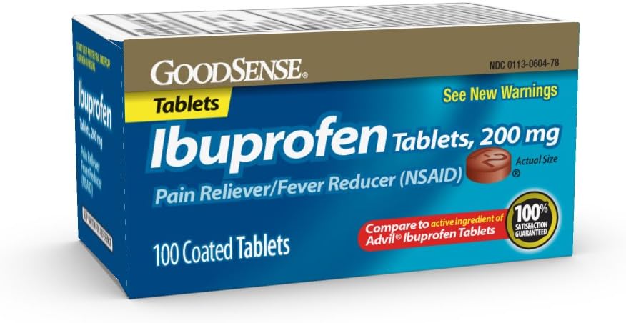 GoodSense 200 mg Ibuprofeenitabletit, kuumeen reduktori ja kivun lievitys kehon särky, päänsärky, niveltulehduskipu ja enemmän, 100