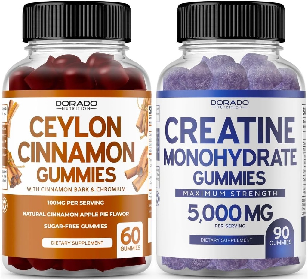 Ceylon Cinnamon (60 Count) - Berberine & Ginseng for Digestion Yleinen hyvinvointi ja Creatiini Monohydraatti (90 Gummies) Herkullisia Sininen Vadelma Chews Maustettu Supplement - Non GMO & Made in USA