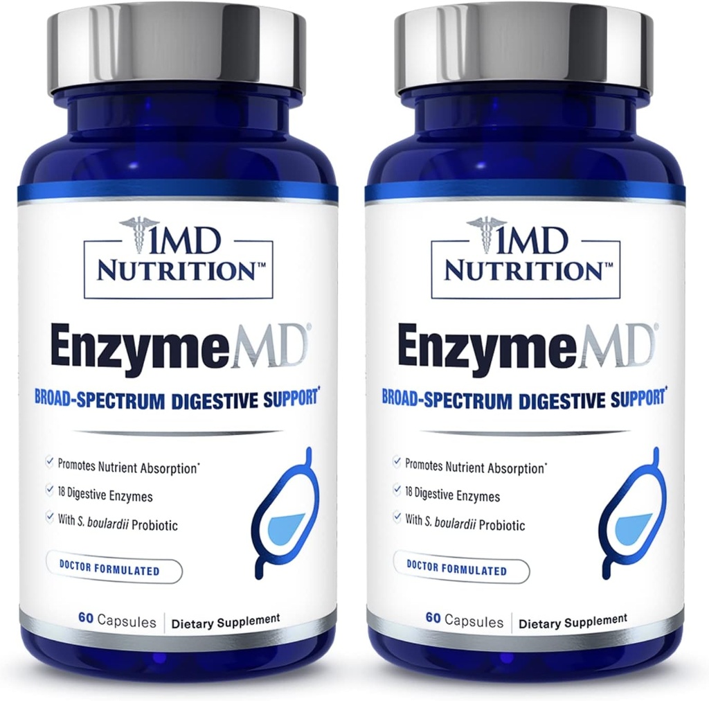 1MD Nutrition EnzymeMD - Dgestive Enzymes Supplement - Doctor Formulated ... 18 Plant-Baseed Enzymes - Gas & Bloating Support ... 120 kapselia (2-pakkaus)
